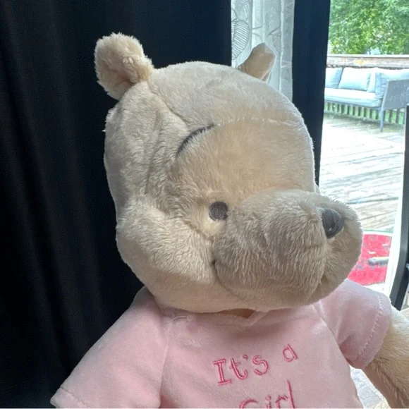 Disney RARE Winnie The Pooh Bear “It’s a Girl” Plush Stuffed Animal Pink Shirt - Picture 3 of 8